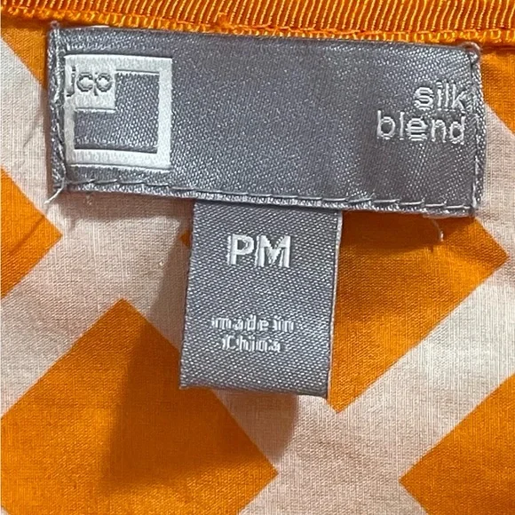 JC Penney Women's Orange White Lattice Pattern Long Sleeve Shirt Top Blouse; MP - Picture 7 of 8